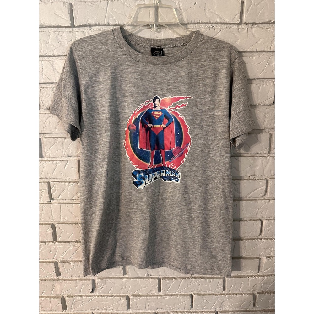 Vintage Superman The Movie Shirt Mens Large Gray Anvil Christopher Reeve 70s